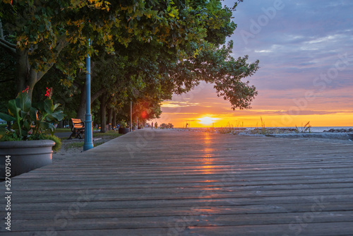The Boardwalk on Balmy Beach in Toronto at daybreak.  Room for text