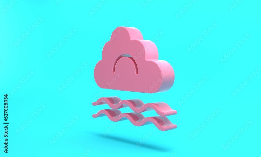 Pink Fog and cloud icon isolated on turquoise blue background. Minimalism concept. 3D render illustration Pink Fog and cloud icon isolated on turquoise blue background. Minimalism concept. 3D render illustration