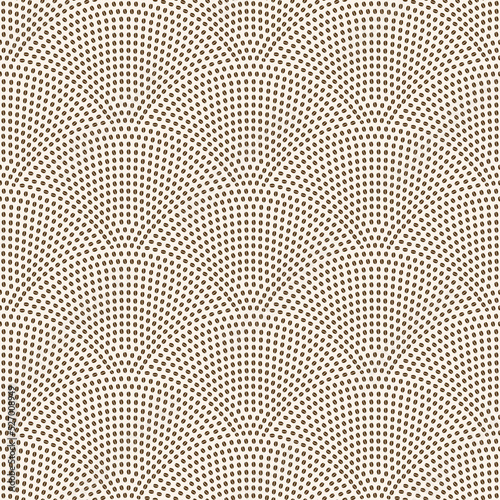 Vector wavy seamless pattern. Brown coffee beans on a beige background