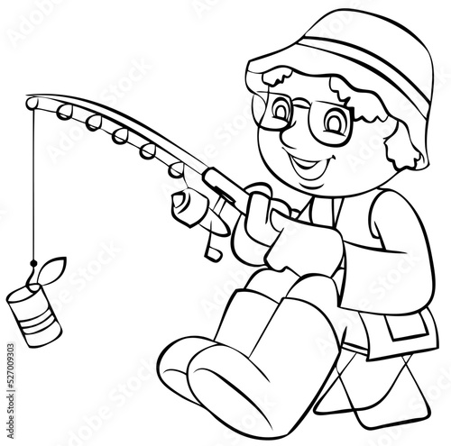 Fisherman. Element for coloring page. Cartoon style.
