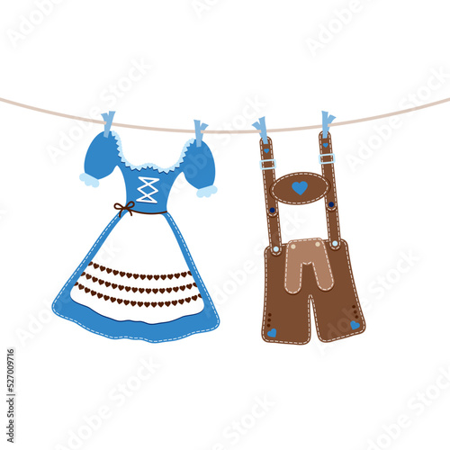 Hängendes Dirndl & Lederhose Blau Braun