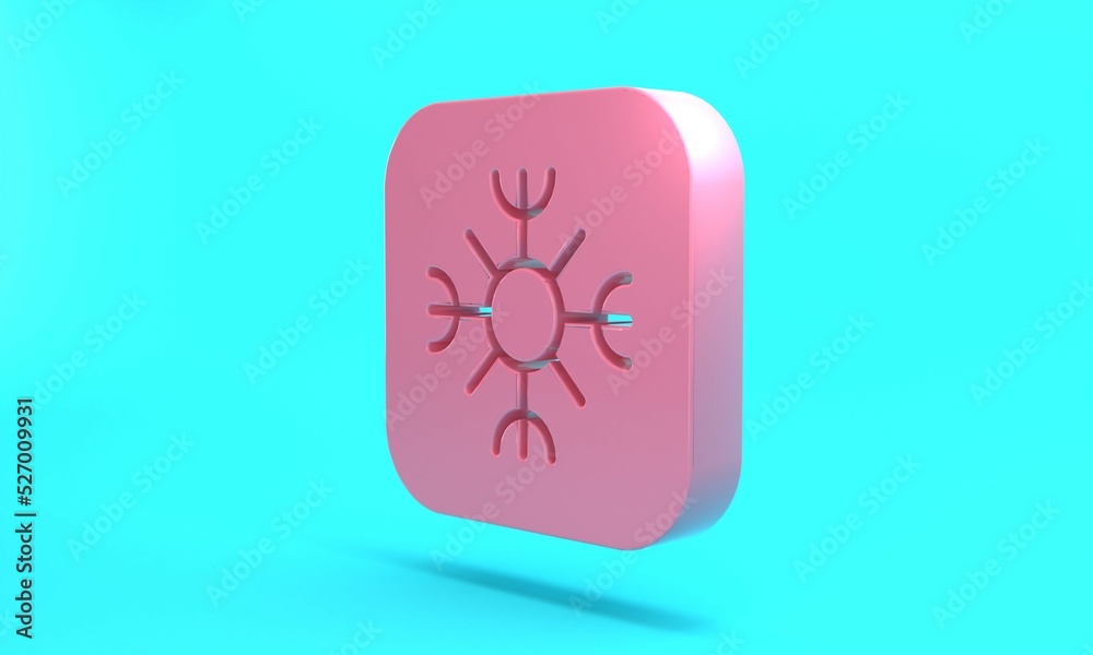 Pink Snowflake icon isolated on turquoise blue background. Minimalism concept. 3D render illustration Pink Snowflake icon isolated on turquoise blue background. Minimalism concept. 3D render illustration