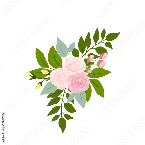 pink rose yellow green leaves wedding invitation card and flower poster