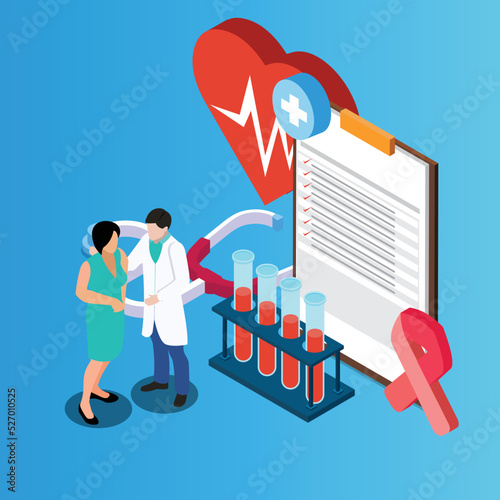 Doctor taking care of patient isometric 3d vector illustration concept for banner, website, illustration, landing page, flyer, etc.