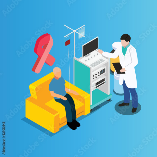 chemotherapy infusion cancer treatment isometric 3d vector illustration concept for banner, website, illustration, landing page, flyer, etc.