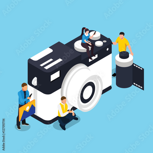 Photographer occupation isometric 3d vector illustration concept for banner, website, illustration, landing page, flyer, etc.