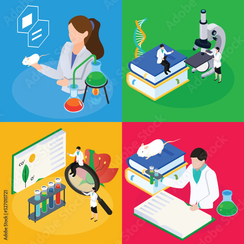 Scientists doing lab research isometric 3d vector illustration concept for banner, website, illustration, landing page, flyer, etc.