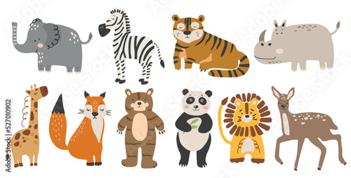 Abstract baby animals set, boho baby animals collection, funny animals vector, jungle animal set