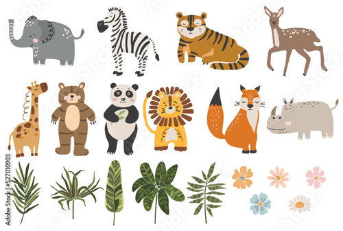 Abstract baby animals set, boho baby animals collection, funny animals vector, t Fototapet