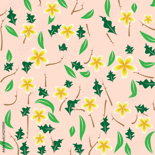Hand-drawn flowers and leafs seamless pattern on a pastel background. Abstract brance and leafs background in a nature pattern