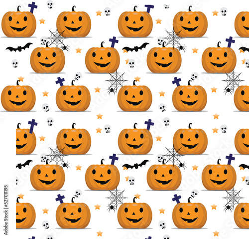 Halloween pumpkins in vector seamless background. Vector illustration.