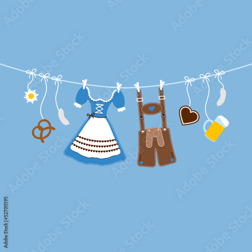 Horizontal Hängende Oktoberfest Symbole Blau Braun Blauer Hintergrund