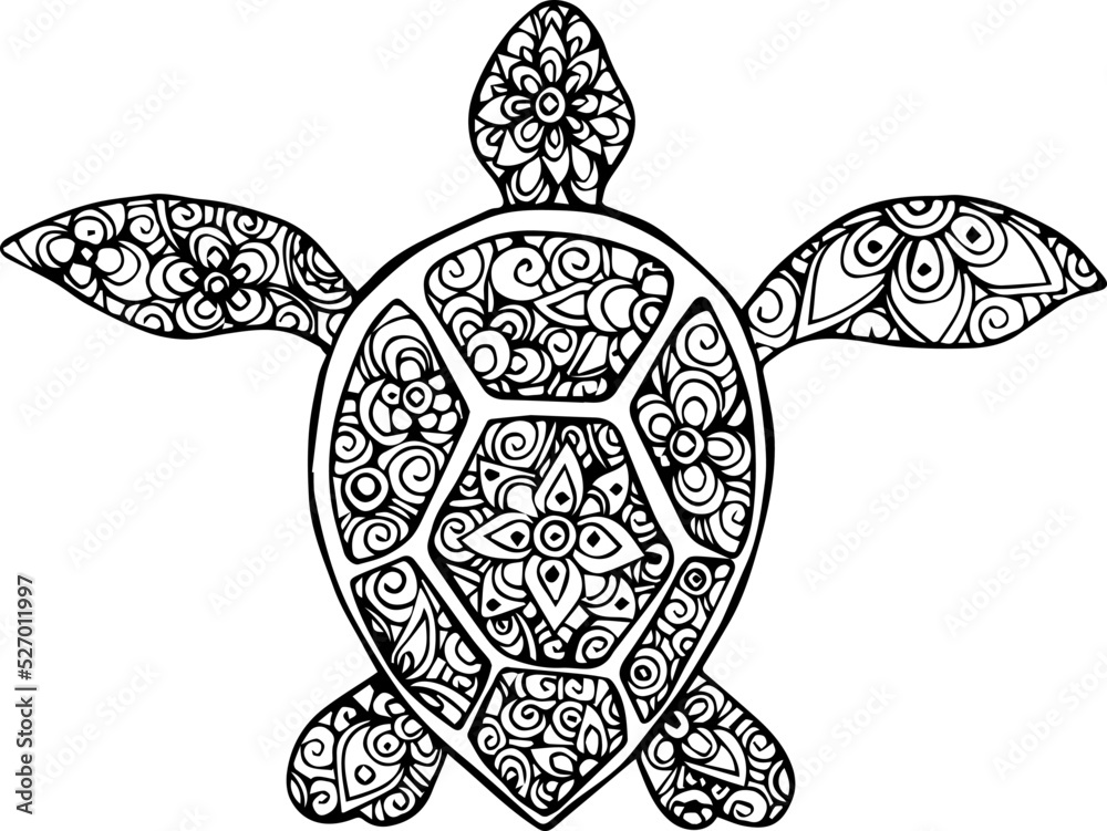 Turtle drawn in vector. Mandala. Artistic drawing of a turtle in the ...