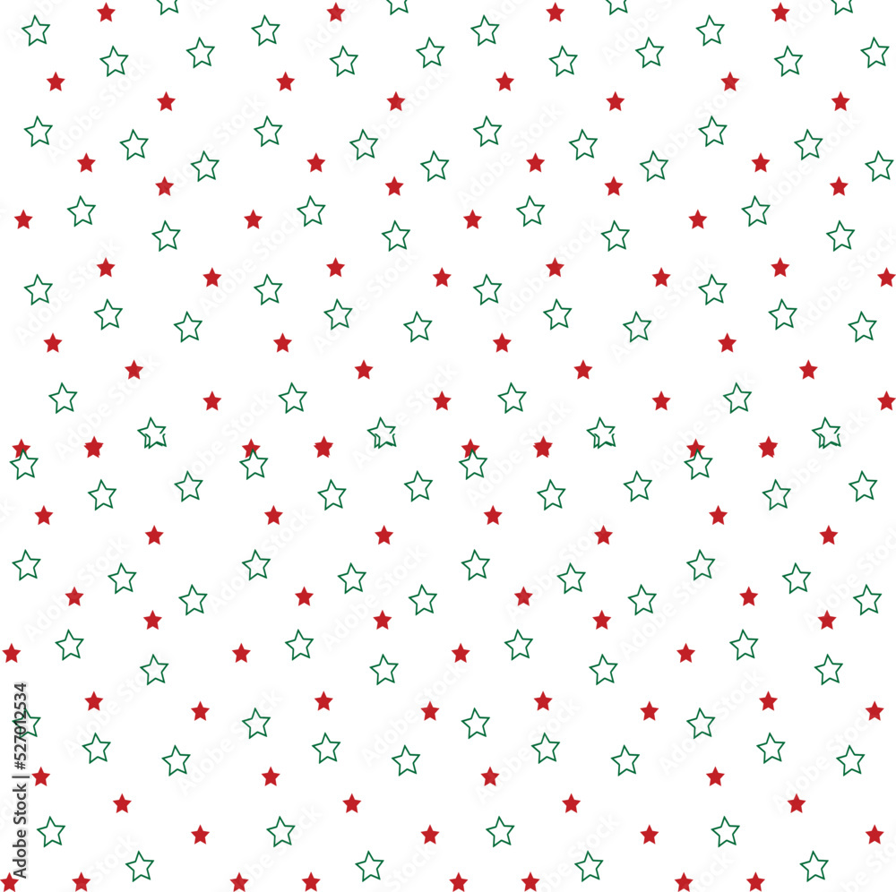 Red star green star of confetti. Falling stars on a white background. Illustration of flying shiny stars. Decorative element. Suitable for your design, cards, invitations, gift, vip.