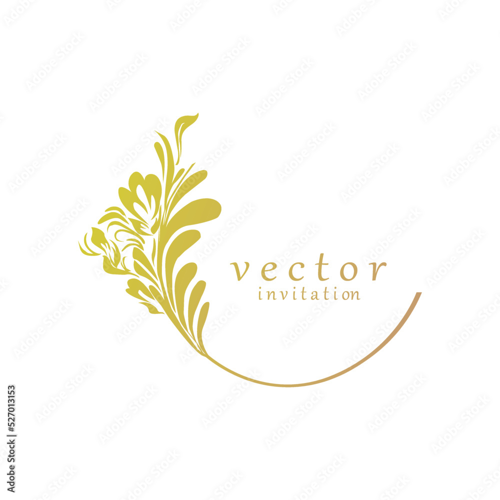 circle leaves flower frame for wedding invitation greeting card vector font template