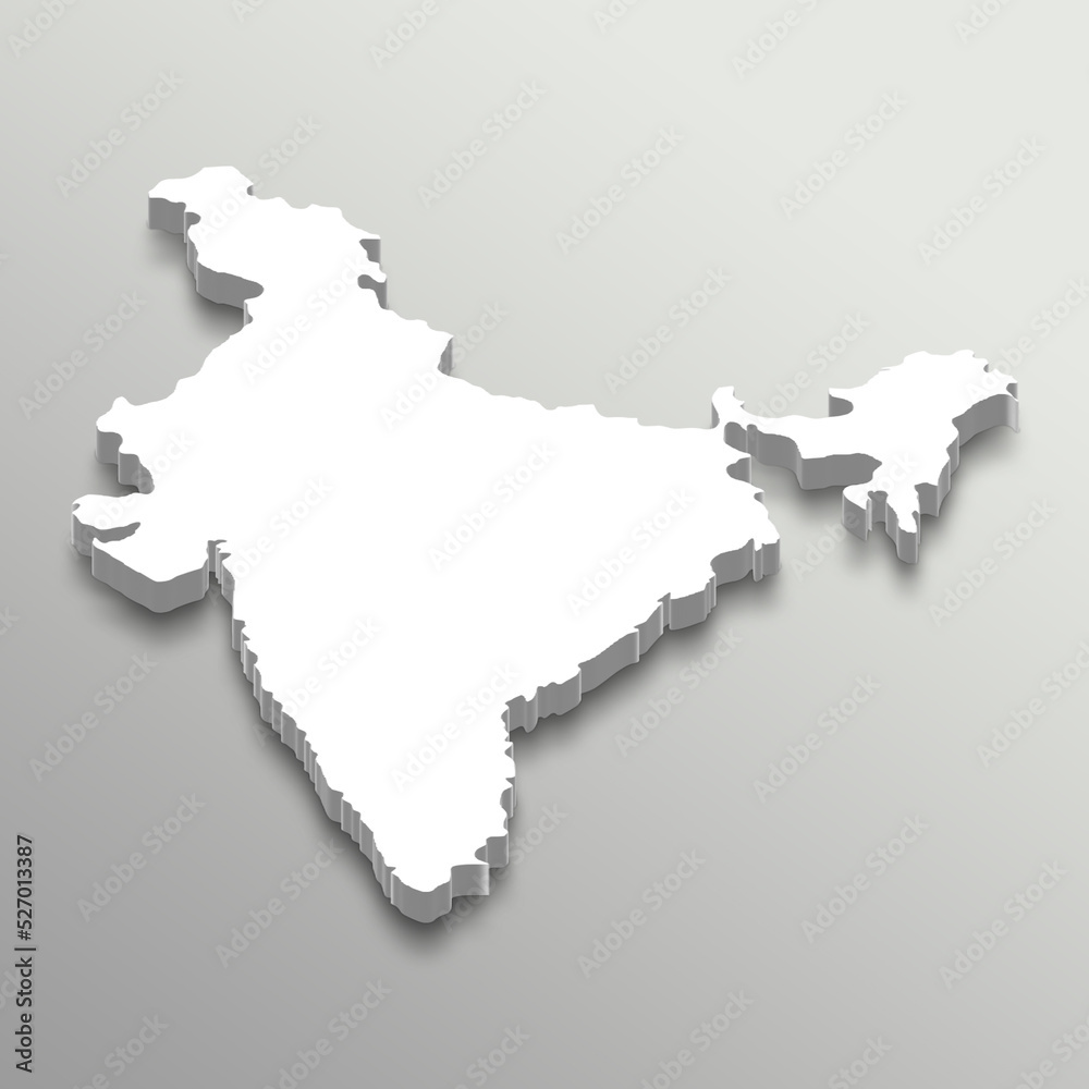 Illustration of 3d isometric white India map in white isolated ...