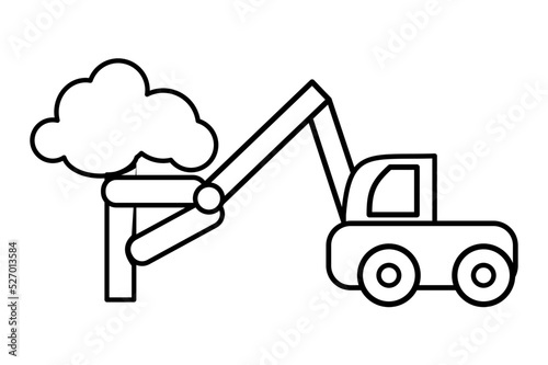 Deforestation filled icon with forest harvester machine symbol of ecosystem destruction and nature devastation can be used for presentation, web and ui.
