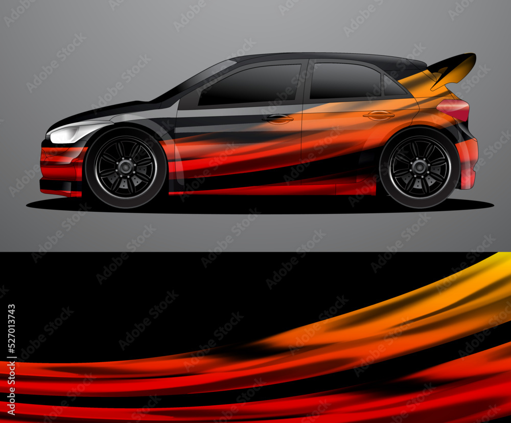Fototapeta premium Rally car decal graphic wrap vector, abstract background