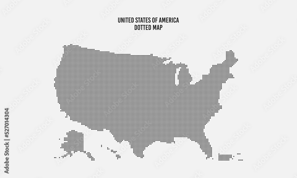 Black halftone dotted united states map. Dotted map vector illustration isolated on light grey background