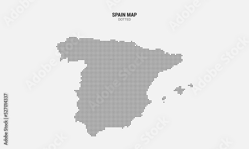 Black halftone dotted spain map. Dotted map vector illustration isolated on light grey background