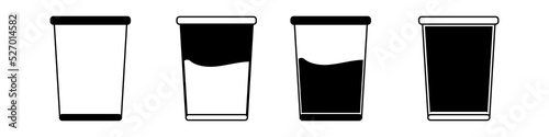 Paper cup for coffee and tea. Drink in plastic mug. Full and half cup.