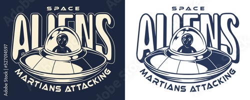 Space aliens element vintage monochrome