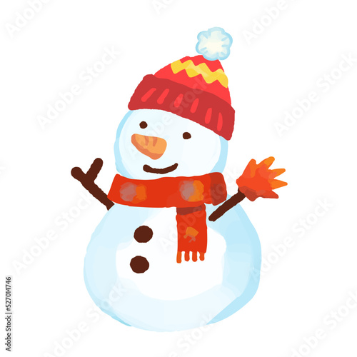 あたたかそうな手描き風の可愛い雪だるま