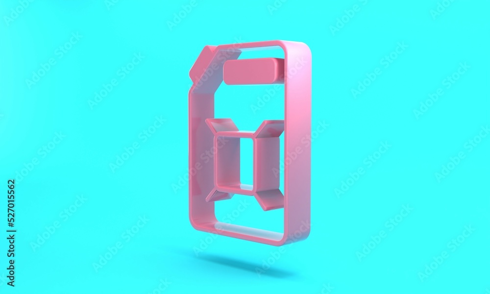 Pink Canister for gasoline icon isolated on turquoise blue background. Diesel gas icon. Minimalism concept. 3D render illustration Pink Canister for gasoline icon isolated on turquoise blue background. Diesel gas icon. Minimalism concept. 3D render illustration