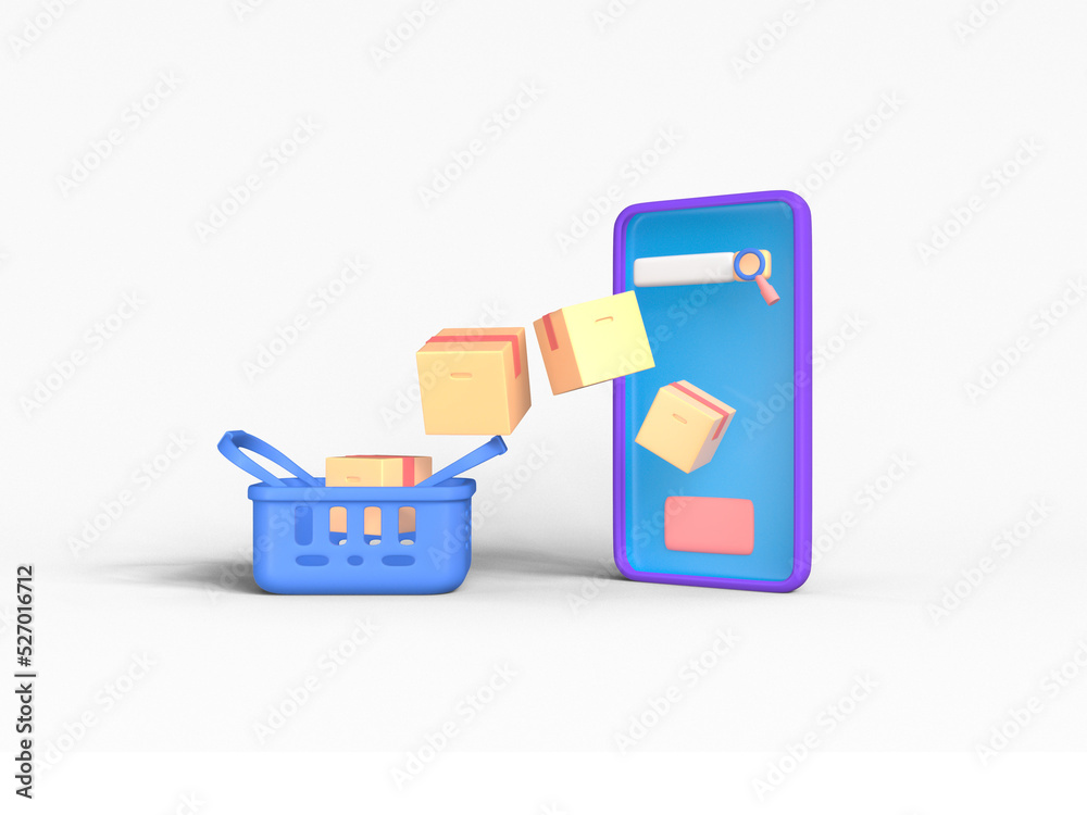 Online shopping with mobile phone icon isolated 3d render illustration Online shopping with mobile phone icon isolated 3d render illustration