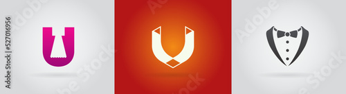 Letter U and V logo icon set. Template design elements.