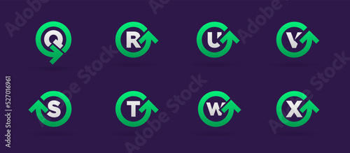 Set of 8 Circle Arrow Logo Icon Design with Letter. Template Element in Vector.