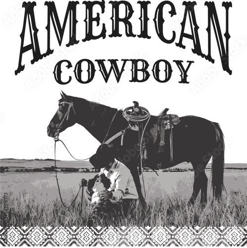 Vintage wild west emblem with cowboy hat vector illustration. Design for the shirt.