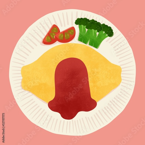 オムライスと付け合わせ野菜のイラスト photo