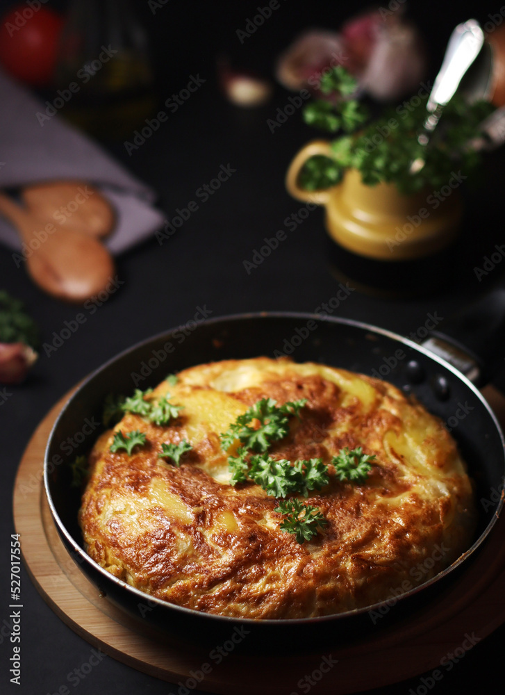 Traditional Spanish dish tortilla on the table