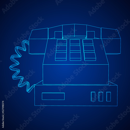 Old retro landline telephone. Wireframe vector