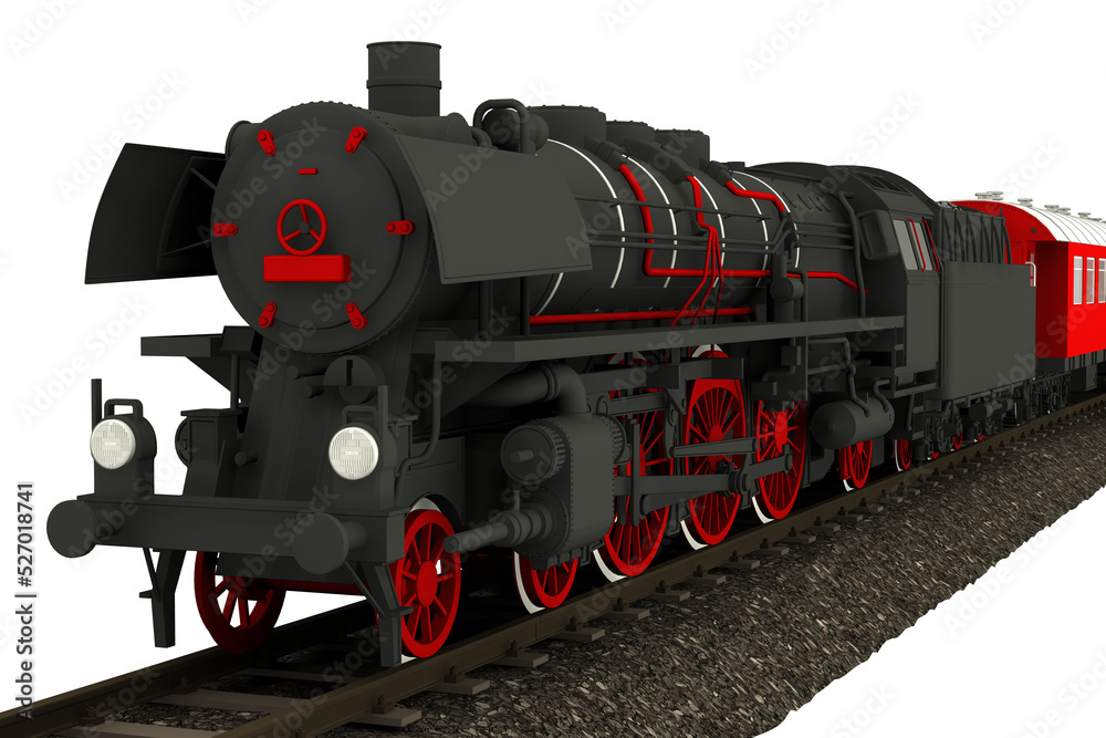 Fototapeta premium Steam Locomotive 3D Isolated PNG Railroads Machine