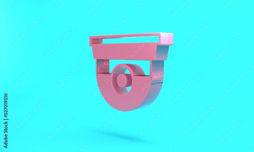 Pink Security camera icon isolated on turquoise blue background. Minimalism concept. 3D render illustration