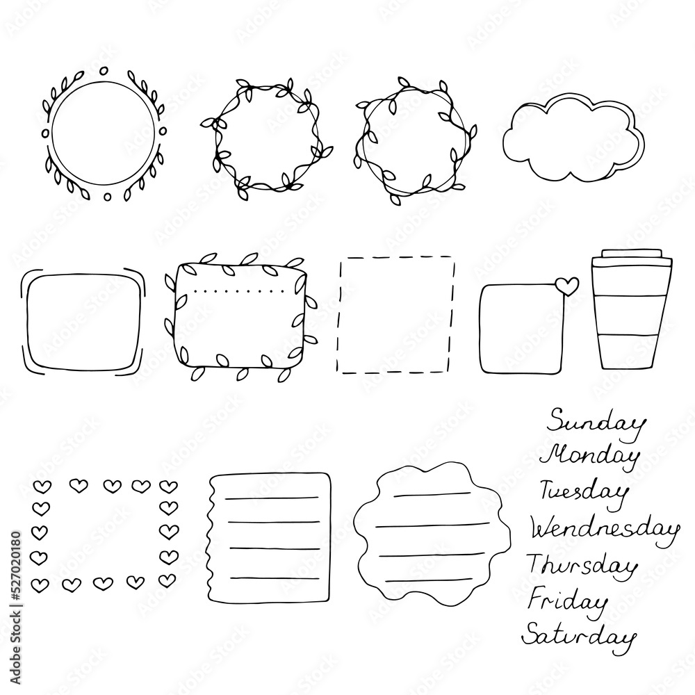 Obraz premium A set of hand drawn elements for the scheduler vector illustration, doodles
