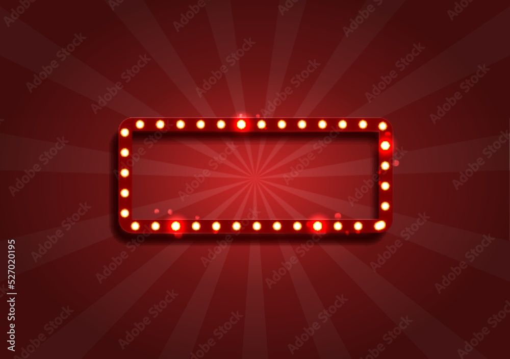 Obraz premium Red rectangular retro frame with glowing lamps.