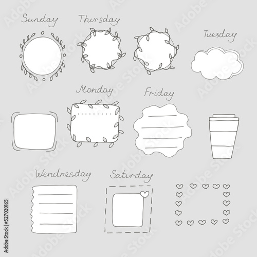A set of hand drawn elements for the scheduler vector illustration