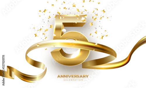 Anniversary 5. gold 3d numbers. Vector illustration