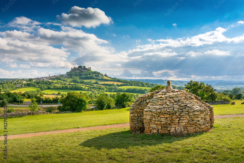Severac-Le-Chateau castle and hill during a sunny day