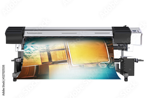 Modern Wide Format Printer PNG Isolated 3D Render Graphic. Printing Industry Technologies. photo