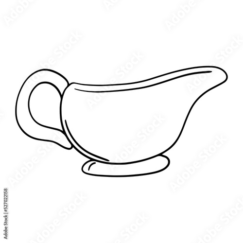Monochrome Small ceramic saucepan, a vessel for cream, milk, vector cartoon
