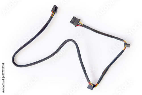black cable for electronics on white background