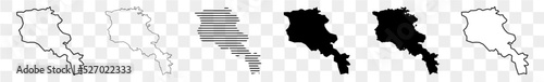 Armenia Map Black | Armenian Border | State Country | Transparent Isolated | Variations