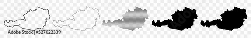 Austria Map Black | Austrian Border | State Country | Transparent Isolated | Variations