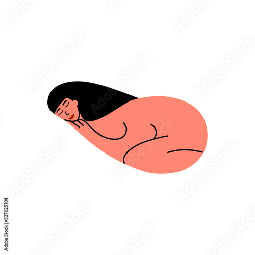 Obraz na płótnie Funny woman pose. Pink flat illustration with black outlines w salonie