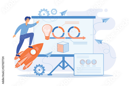 Development team member and scrum master working on Agile project for product ownerand stakeholders. Agile project management concept.