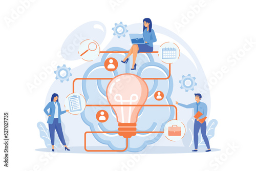 Business team working on project. Project management, business analysis and planning, brainstorming and research, consulting and motivation concept. flat vector modern illustration